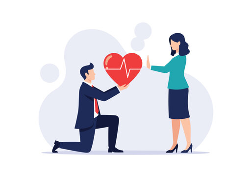 A man proposes with a heart and a woman rejects him.