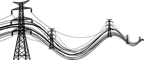 High voltage transmission towers, electric power lines, energy infrastructure, grid system, rural landscape, tension cables, industrial engineering, electricity distribution network