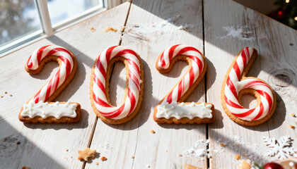 Peppermint 2026 cookie numbers in sunlight on rustic wood