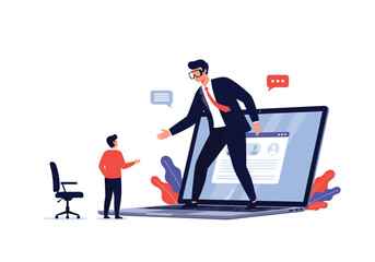 Business leaders interacting with remote employees through a digital platform.