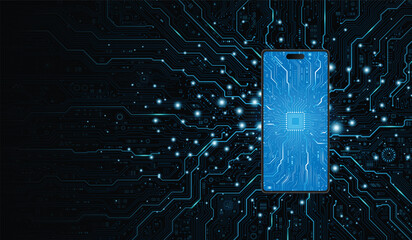 CPU Chip on Motherboard. Central Computer Processors CPU concept. Quantum computer large data processing database concept. Futuristic microchip processor. Digital chip.