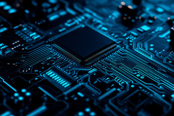Fototapeta premium Abstract blue black technology microchip processor