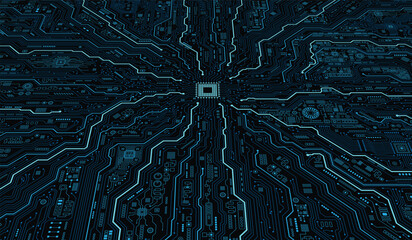 CPU Chip on Motherboard. Central Computer Processors CPU concept. Quantum computer large data processing database concept. Futuristic microchip processor. Digital chip.