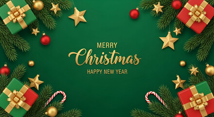 Merry Christmas greeting with green background