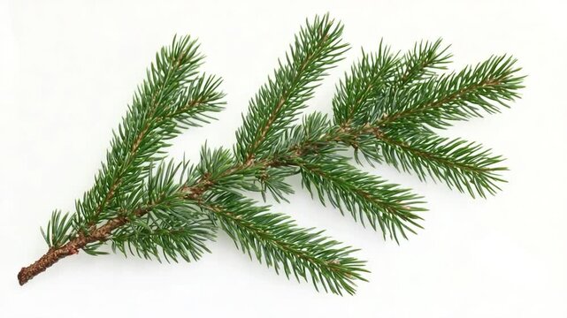A single pine branch placed on a white surface