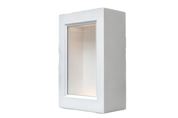 Modern white vertical display cabinet with glass door and shelves