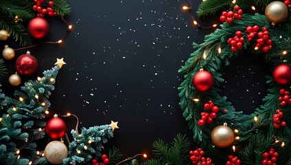Festive christmas decor with sparkling ornaments and twinkling lights cozy holiday scene
