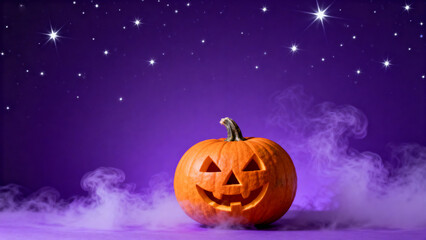 Halloween pumpkin with purple background