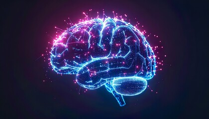 Glowing 3D Digital Brain with Neon Data Lines