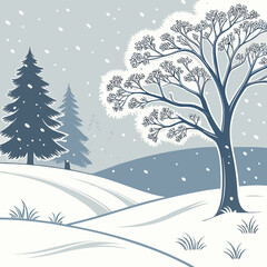  Winter Landscape Snowy Scene Bare Tree Pine Forest Minimalist Nature​