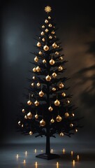 Beautifully decorated christmas tree with golden and silver ornaments for festive holidays