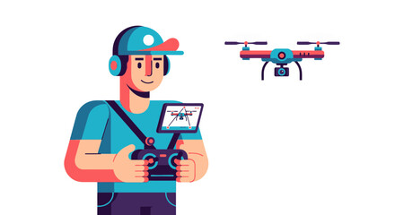 A Drone Operator Piloting A Remote Control Drone Over A Dark Black Background