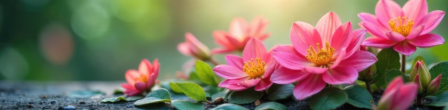 Fototapeta Close-up of vibrant, colorful flowers with gentle mist, evoking a sense of freshness and renewal  perfect for spa, wellness, or nature themes , breathe, lush