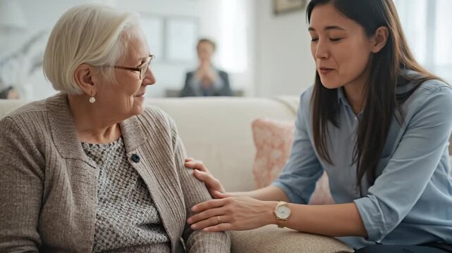 Empathetic female financial advisor offers personalized guidance and builds trust with a senior client during a supportive wealth management consul...