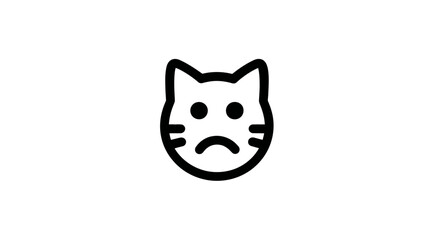 Fototapeta premium Cute sad cat face icon with downturned mouth. Simple black line art vector illustration of an upset feline head for UI/UX.