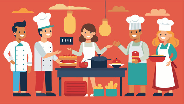 A busy grill station with chefs flipping burgers and hotdogs on a hot griddle surrounded by a line of hungry customers.