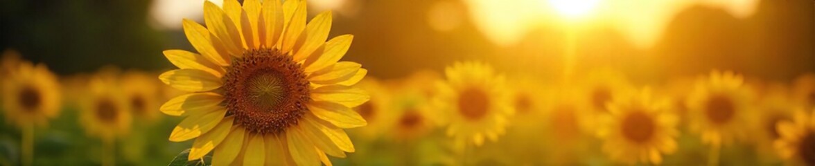 Obraz premium Vibrant Sunflower Basking in Golden Sunlight, Summer Floral Scene, Warmth, Energy, Nature Photography