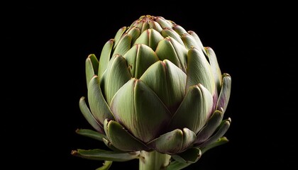 Fototapeta premium Fresh Artichoke Vegetable Isolated Against Black Background For Food Photography And Culinary Use