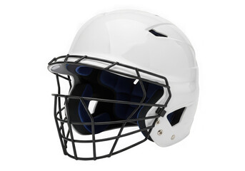 Fototapeta premium Protective white lacrosse helmet with black face cage ready for action isolated on transparent background