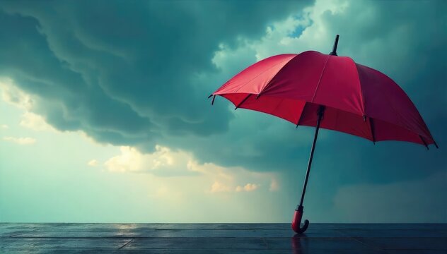 A secure, sturdy umbrella stands tall against a stormy sky, symbolizing comprehensive protection and financial security , resilience, stability