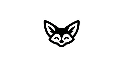 Obraz premium Cute black and white minimalist fox head icon. Simple graphic vector illustration of a friendly wild animal face for design.