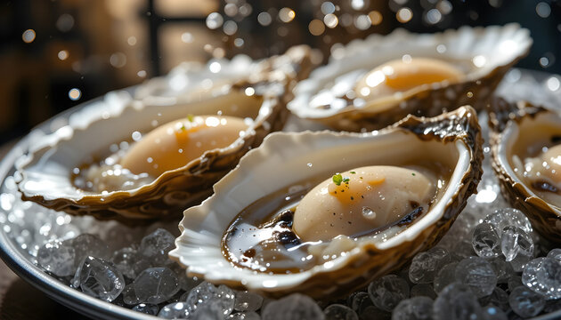 Luxury Oysters on the Half Shell with Drizzle and Sprinkles on Crushed Ice