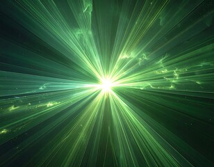 Intense, vibrant green and yellow light beams exploding outwards