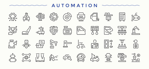 Automation icon set. Collection for mobile and web apps. It contains symbols to engineer, technology, ai, engineering, innovation, tech, development. Editable vector illustration. Tech line icon set.