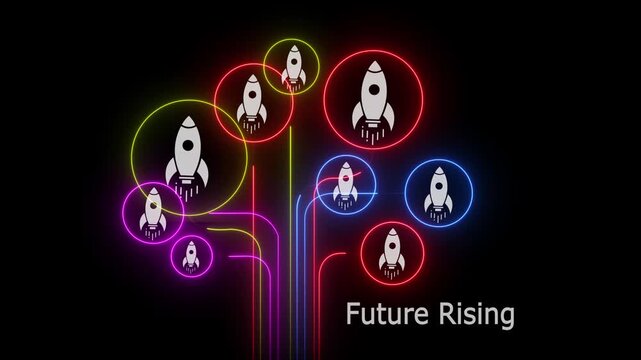 Future Rising Technology Innovation, Startup Growth, Business Development and Futuristic Success Concept.