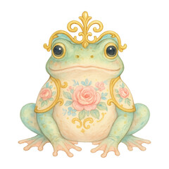 PNG Regal frog with floral tattoos.