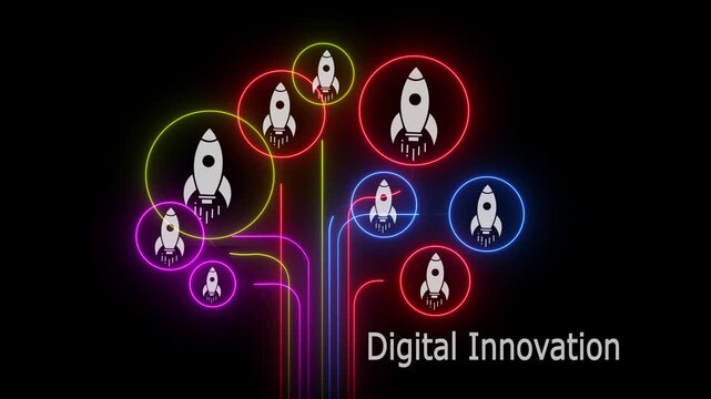 Digital Innovation Futuristic Technology, Startup Growth, Creative Progress and Business Development Concept.