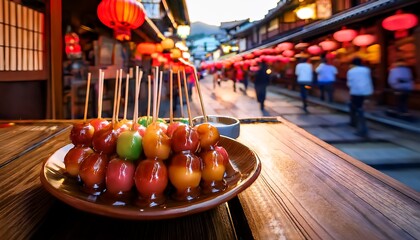 sweet dango glaze tempts passersby along kyoto street a delicious display of japanese food culture and culinary simplicity