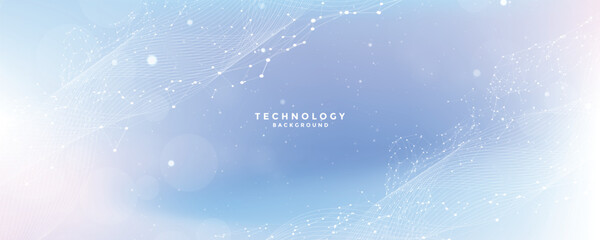 Abstract tech network connection dots. Digital technology and big data analysis background. White background with plexus lines. Futuristic technology concept.