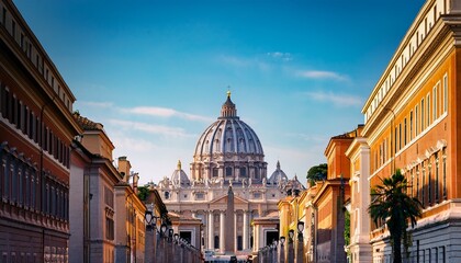 Plakat st peters basilica dome view from street rome italy