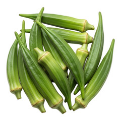 Obraz premium A close up shot of a pile of fresh green okra pods on a black background in a studio setting