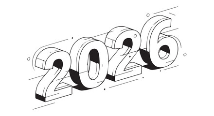 Obraz premium Threedimensional illustration of the year 2026 in isometric perspective isolated on transparent background