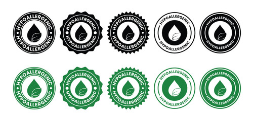 Hypoallergenic icons set design. Cosmetic certification label, Hypoallergenic icon sign black on white background