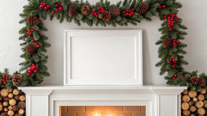 A beautifully decorated fireplace showcases an arrangement of pine branches, pine cones, and red berries, creating a warm and inviting atmosphere for New Year's celebrations in 2026