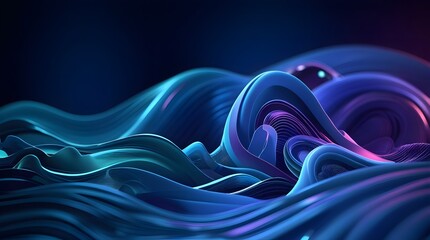Modern digital abstract 3D background with vibrant colors and dynamic shapes, featuring a futuristic landscape with undulating waves and swirling patterns, set against a deep blue or purple gradient s