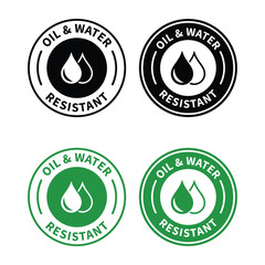 Oil and Water Resistant Logo Badge – Vector Icon for Business Information and Product Labels. Oil and Water Resistant icon, sticker, label, emblem, stamp, symbol, black, line, flat vector