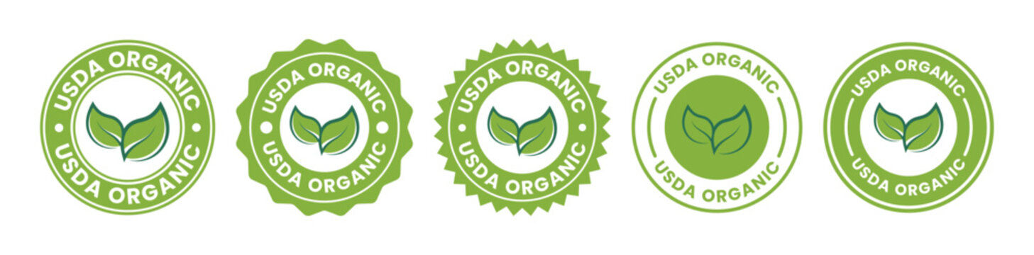 USDA organic certified icons. Set of realistic stickers. organic certification labels. Vector illustration