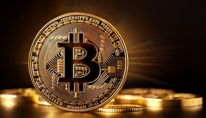 golden bitcoin on dark background cryptocurrency concept