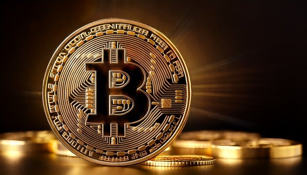 golden bitcoin on dark background cryptocurrency concept - Powered by Adobe