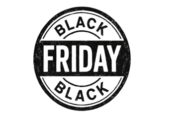 Bold textured circular Black Friday sale badge with grunge style typography design for promotional discount event isolated on white background