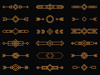 3. geometric art deco divider elements with decorative golden headers, luxury border ornaments, elegant vintage frame designs, modern line decoration and gold vector divider set for stylish templates