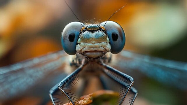 A close-up view of a dragonfly's eyes, with intricate details and colors