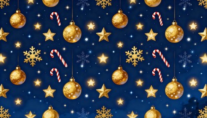 Fototapeta premium Festive christmas decorations with ornaments and candy canes winter wonderland illustration art whimsical style
