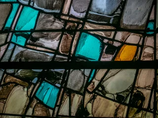 Fototapete Buntglas Fond en vitrail abstrait turquoise, noir et gris  © jasckal