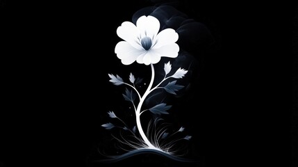 A delicate, stylized white flower rises from a dark background, exuding elegance and serenity, It can be used in designs related to nature, wellness