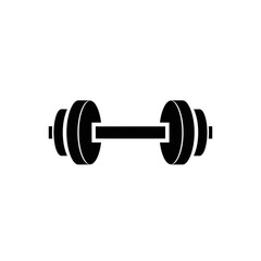 Simple black and white dumbbell icon illustration on plain background, symbolizing fitness, strength training, and minimalist gym equipment for athletic exercise motivation